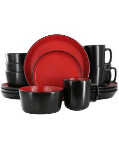 Elama Bacarra 16 Piece Stoneware Dinnerware Set in Two Tone Black and Red